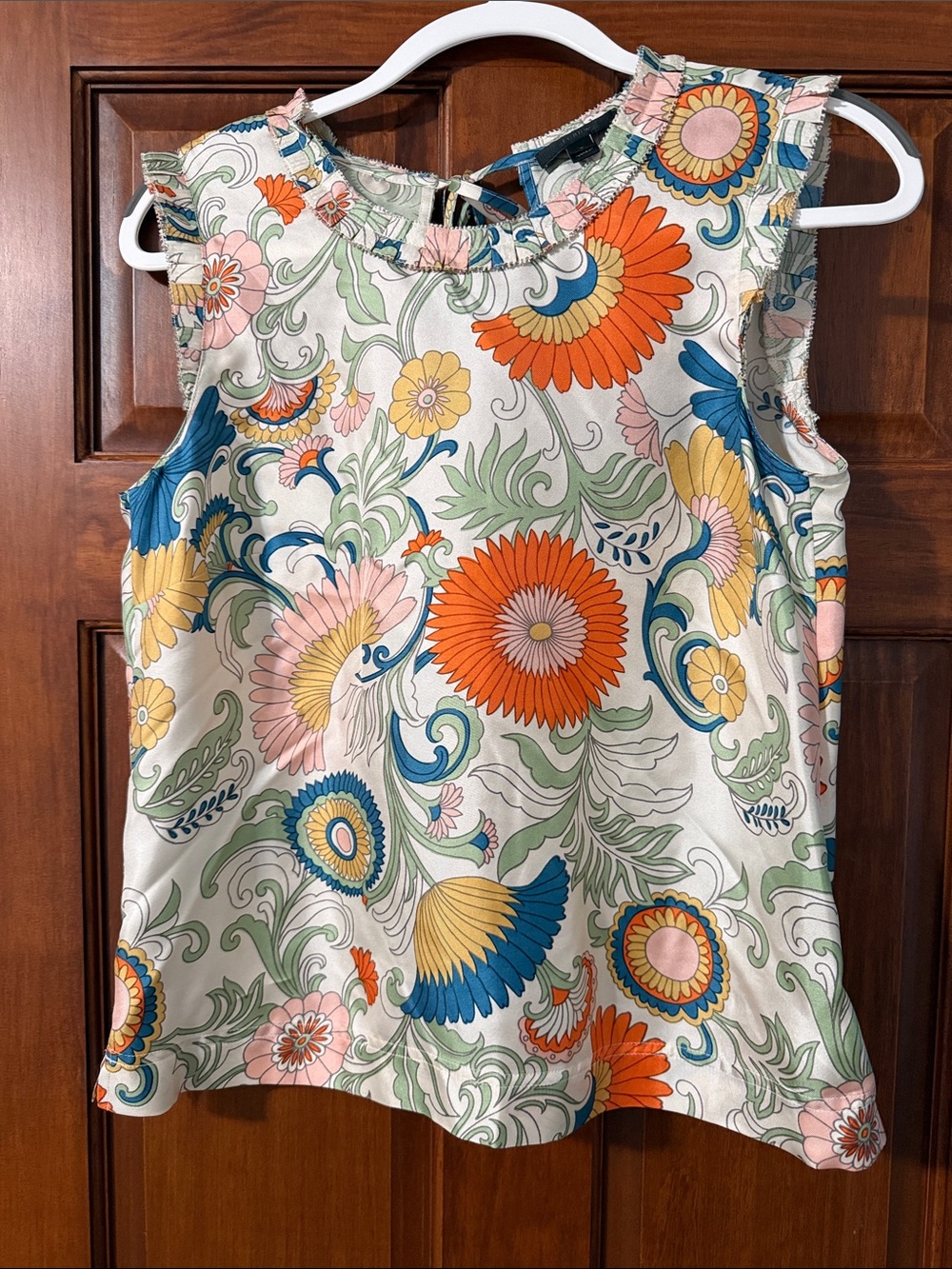 Floral Sleeveless Ruffled Neck Tank Top - Multicolor